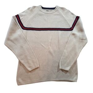 Aeropostale Mens Large Cream Ramie Cotton Blend Striped Crewneck Sweater